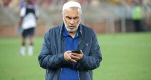 Durban City chairman Farouk Kadodia on his phone at Peter Mokaba Stadium.