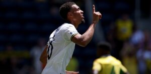 Felix Nmecha celebrating after scoring against Mamelodi Sundowns