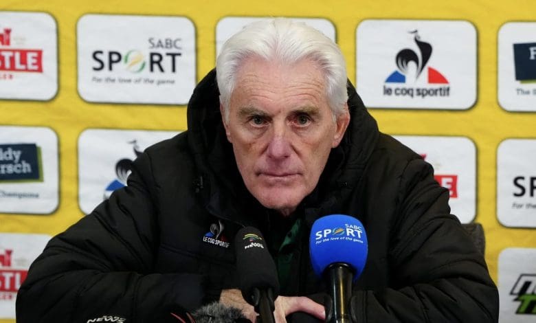 Bafana Bafana coach Hugo Broos speaking during the press conference