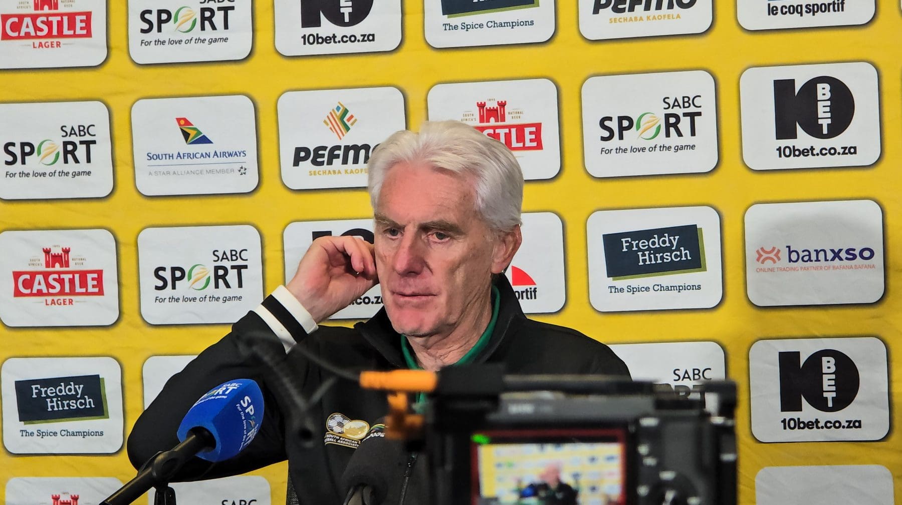 Bafana Bafana coach Hugo Broos addressing the media in Polokwane 
