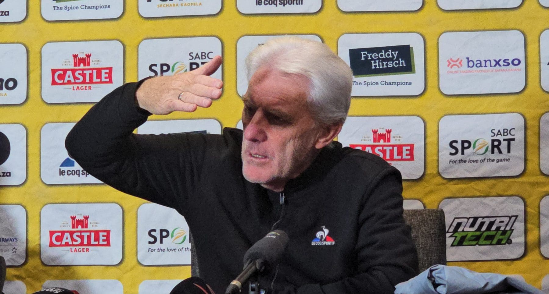 Bafana Bafana coach Hugo Broos addressing the media in Polokwane 