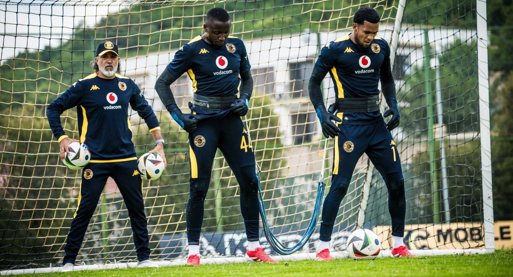 Kaizer Chiefs goalkeepers Bruce Bvuma and Brandon Petersen at training 