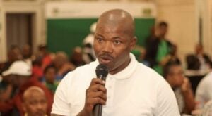 Coach Mandla Qhogi speaking during his time at Milford FC.