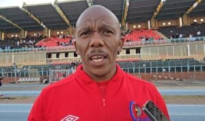Pogiso Makhoye addressing the media after a match