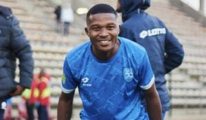 Durban City FC midfielder Saziso Magawana celebrating after winning the Motsepe Foundation Championship