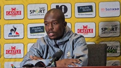 Bafana Bafana defender Nkosinathi Sibisi addressing the media in Polokwane