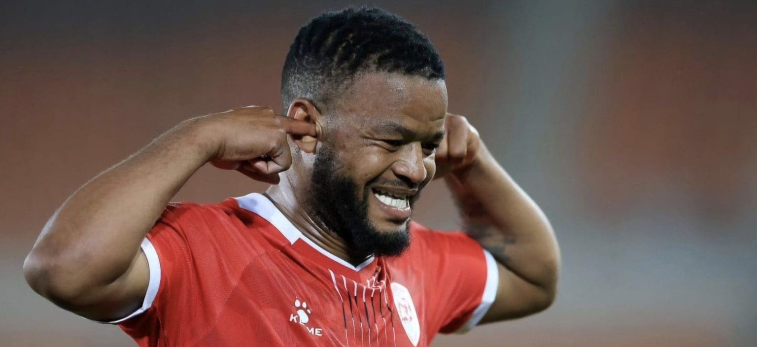 Sipho Mbule in celebratory mood after scoring for Sekhukhune United