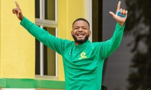 Sipho Mbule of Mamelodi Sundowns happy