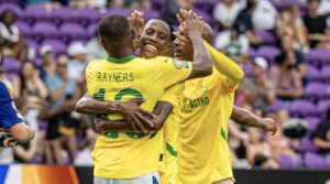 Mamelodi Sundowns players celebrating a goal at the FIFA Club World Cup against Ulsan HD