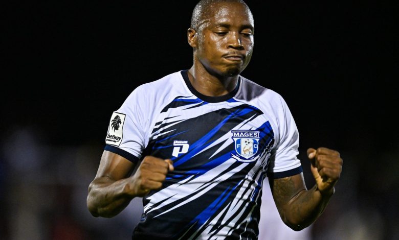 Thabang Sibanyoni celebrating a goal at Magesi FC