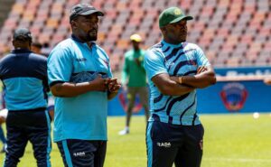 Chippa United DStv Diski Challenge coach, Carlos Mtshamba with Thabo September