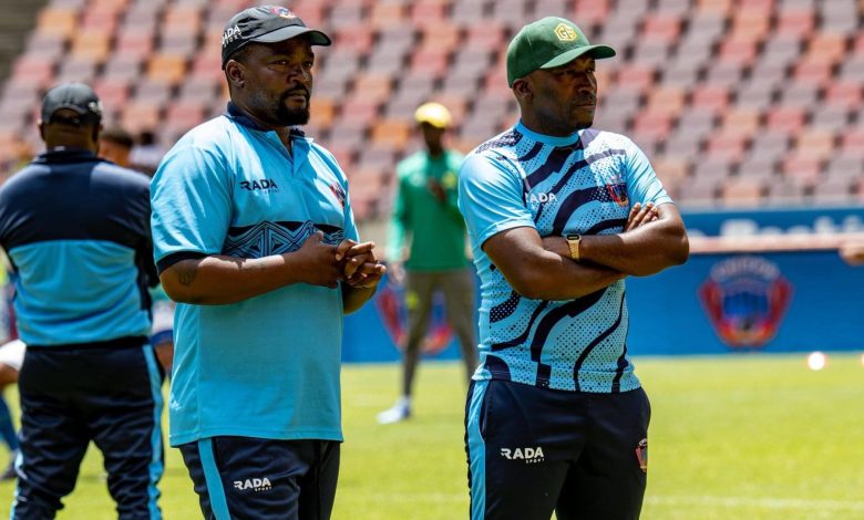 Chippa United DStv Diski Challenge coach, Carlos Mtshamba with Thabo September