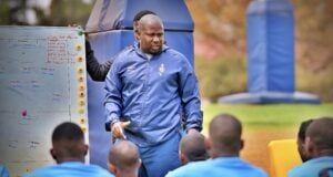 Tlisane Motaung conducting a session with his players at AmaTuks