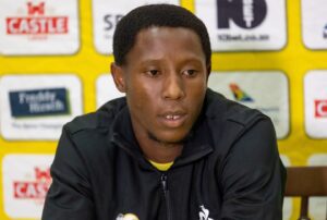 Bafana Bafana winger Tshepang Moremi addresses the media in Polokwane