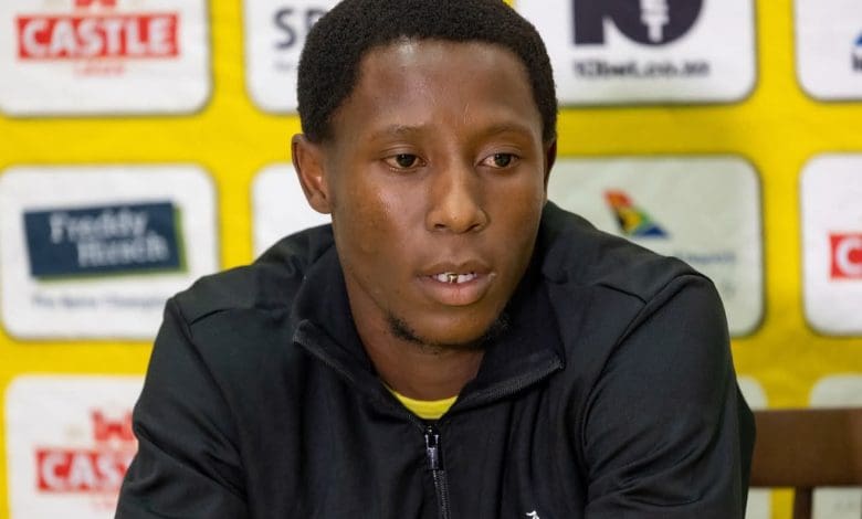 Bafana Bafana winger Tshepang Moremi addresses the media in Polokwane