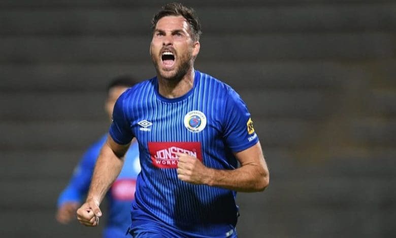 Bradley Grobler in celebratory mood after scoring a goal for SuperSport United