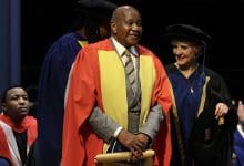 Kaizer Motaung being conferred with an honorary doctorate by the Wits University’s Faculty of Commerce, Law and Management.