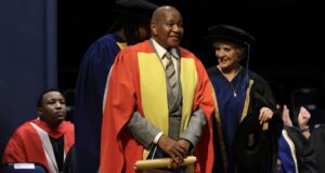 Kaizer Motaung being conferred with an honorary doctorate by the Wits University’s Faculty of Commerce, Law and Management.