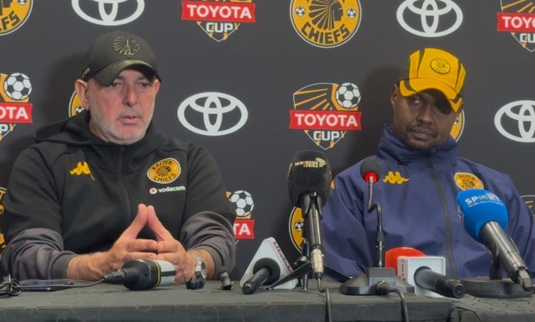 Kaizer Chiefs coaches Nasreddine Nabi and Cedric Kaze speaking with media