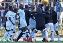 Orbit College players celebrate a goal against Cape Town City
