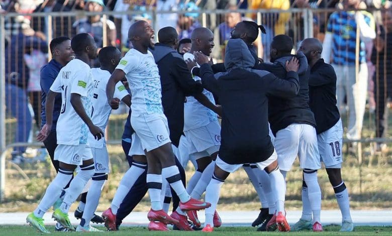 Orbit College players celebrate a goal against Cape Town City