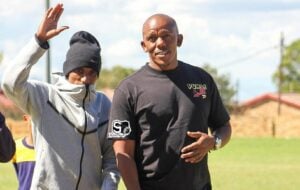 Pogiso Makhoye and Monnapule Saleng of Orbit College FC