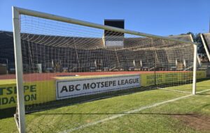 The SAFA ABC Motsepe League board near the goalposts