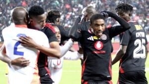 Monnapule Saleng celebrate a goal during the MTN8