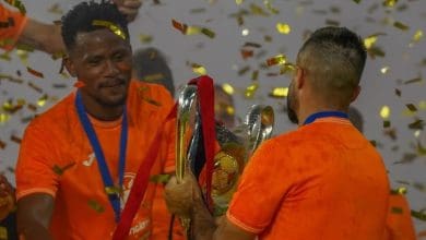 Ex-Kaizer Chiefs star Siyabonga Ngezana celebrating the FCSB title