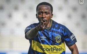 Former Cape Town City star Thabo Nodada celebrating a goal