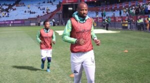 Xola Mlambo warming up at Marumo Gallants