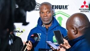 AmaZulu FC head coach Arthur Zwane speaking with media