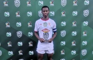 Asanele Velebayi at Cape Town Spurs with his Nedbank Cup MOTM award