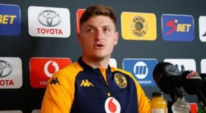 Kaizer Chiefs defender Bradley Cross addressing members of the media