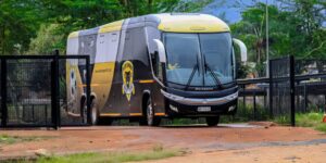 The Black Leopards Bus arriving at the Thohoyandou Stadium for a league match