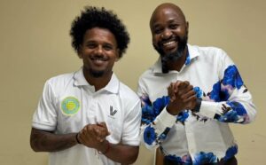Kermit Erasmus when he was being unveiled by Casric Stars boss Tshikane Mkasi