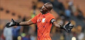 Elvis Chipezeze complaining about a decision during a Betway Premiership match