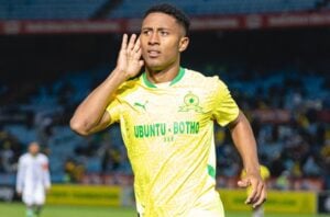Lucas Ribeiro Costa celebrating a goal at Mamelodi Sundowns
