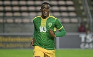 Golden Arrows striker Lungelo Nguse celebrating a goal