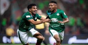Mohau Nkota celebrating his debut goal for Al-Ettifaq FC