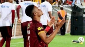 Mthetheleli Mthiyane in celebratory mood after scoring for Stellenbosch FC against Sekhukhune United