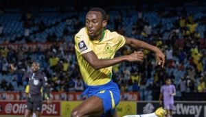 Mamelodi Sundowns striker Peter Shalulile celebrating after scoring a goal