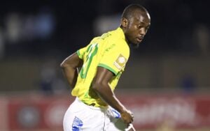 Peter Shalulile in action during the Betway Premiership match between Mamelodi Sundowns and Magesi FC