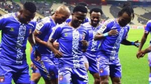 TS Galaxy players celebrating Seluleko Mahlambi's goal