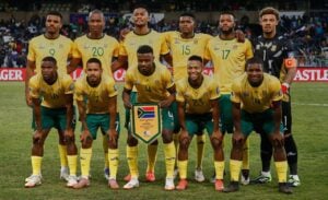 Bafana Bafana before their 2026 FIFA World Cup qualifier at the Free State Stadium. Pic by Zamani Makautsi.