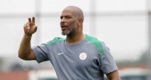 Eric Chelle conducting a training session with the Super Eagles of Nigeria.