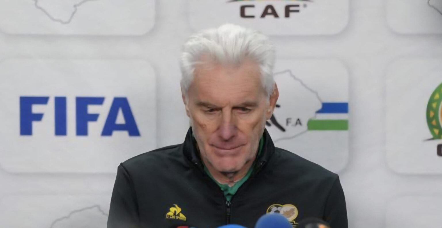 Hugo Broos speaking to the media after their match against Lesotho