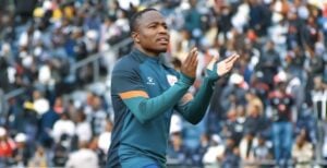 Sekhukhune United winger Keletso Makgalwa clapping hands during a warm-up session