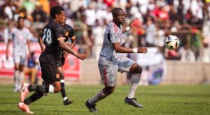 Tshegofatso Mabasa in action for Orlando Pirates in the CAF Champions League match against Lioli FC