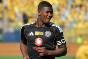 Mbekezeli Mbokazi in action for Orlando Pirates